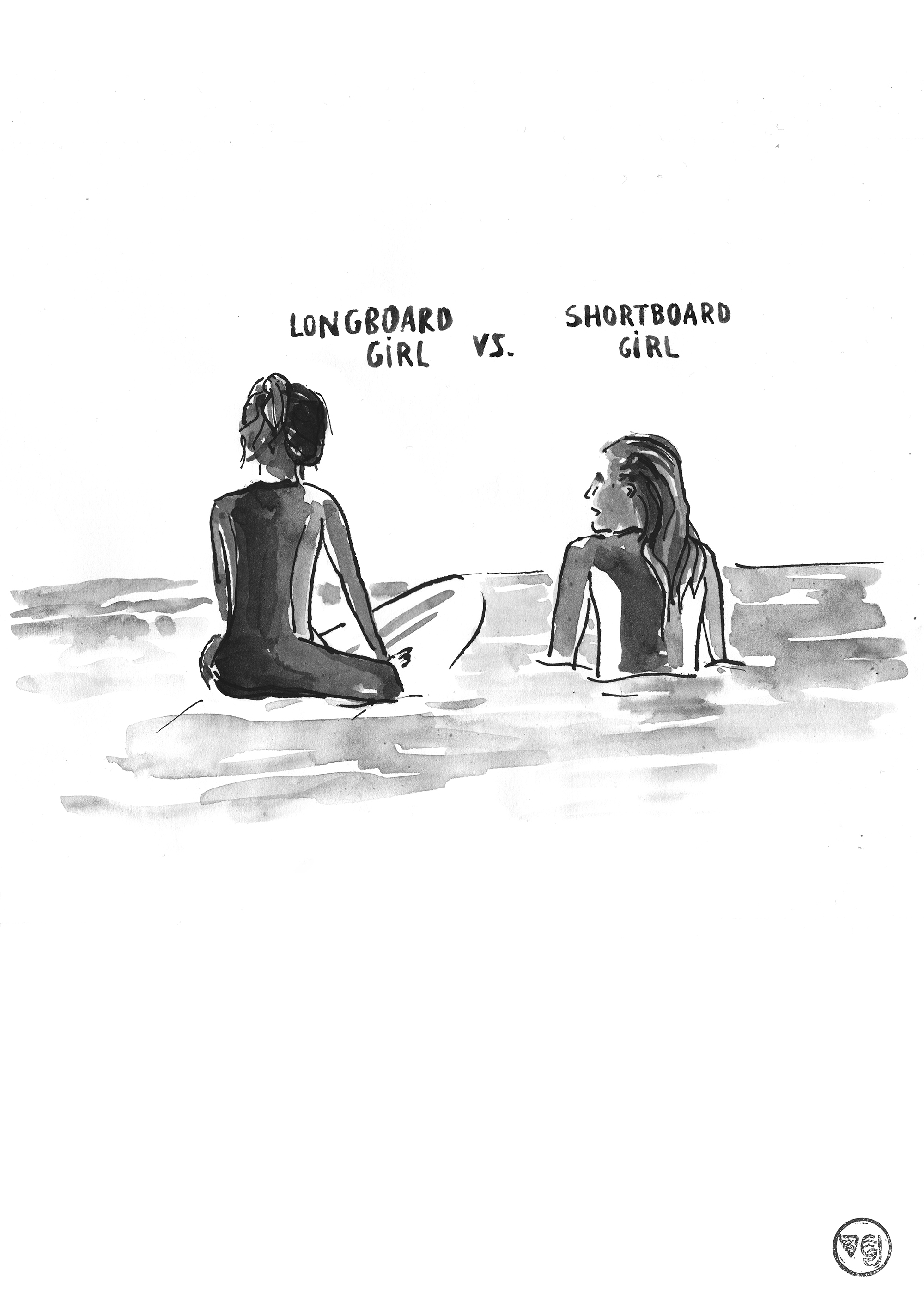 longboard-girl-vs-shortboard-girl-49x69-n&b
