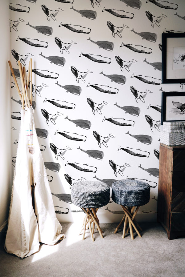 Papier peint à motif de baleines, studio vague graphique, illustrations océanniques