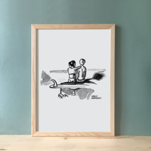 Le surftrip en couple, dessin à l'encre de chine