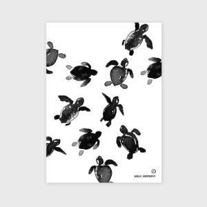 Naissance de Bébés tortues illustrée à l'encre de chine