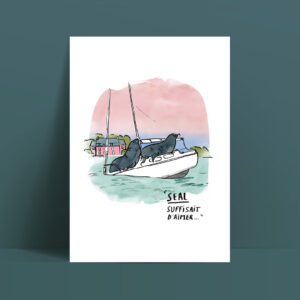 Tirage d'Art, aquarelle, plaisanciers Golfe du Morbihan, voilier