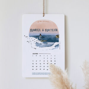 Calendrier 2024 dessiné sur le surf, mois de décembre
