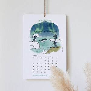 Calendrier 2024 dessiné sur le surf, mois de février