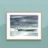 Sharing waves with seagulls, surfeuse en fake nose, tirage d'illustration du studio Vague graphique, bretagne