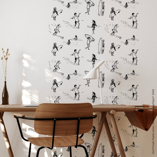 Papier peint à motifs de surfeurs: surfeur shortboard, longboard, noseride