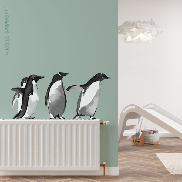 3 manchots adélie à coller au mur pour décoration au dessus d'un radiateur