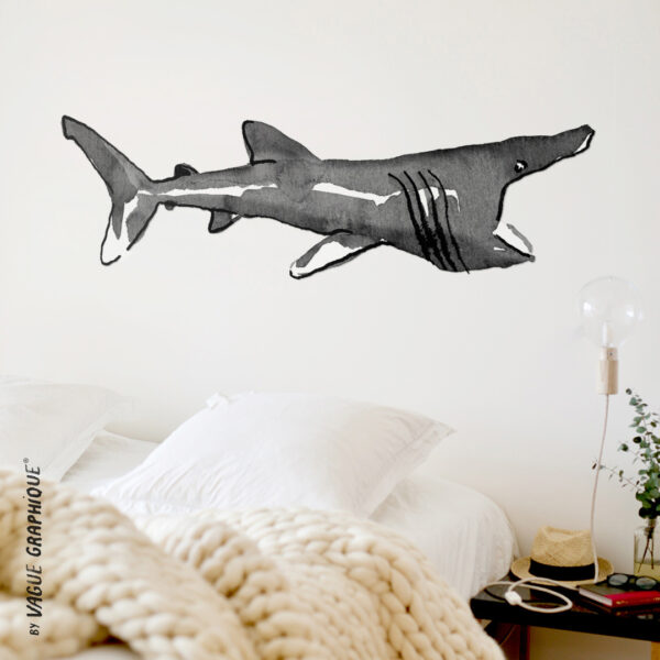 Requin pélerin à coller au mur - autocollant tapisserie d'animaux marins