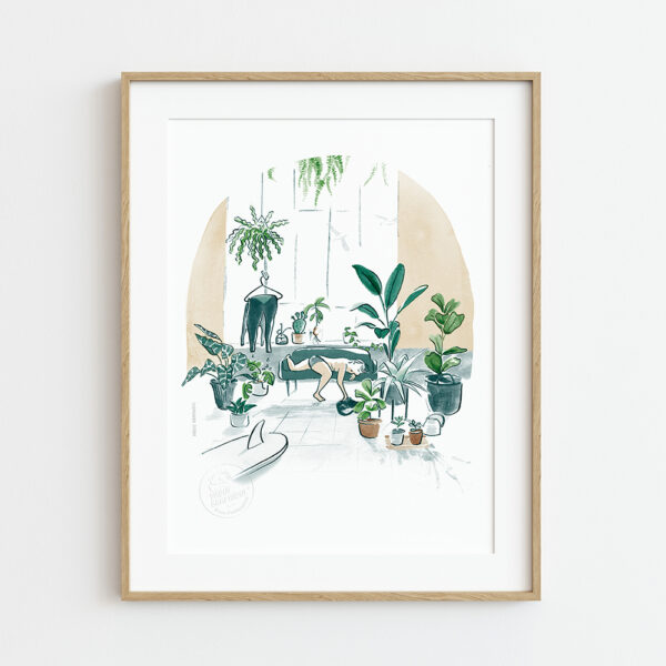 Aquarelle d'un surfeur endormi, la fatigue après le surf
