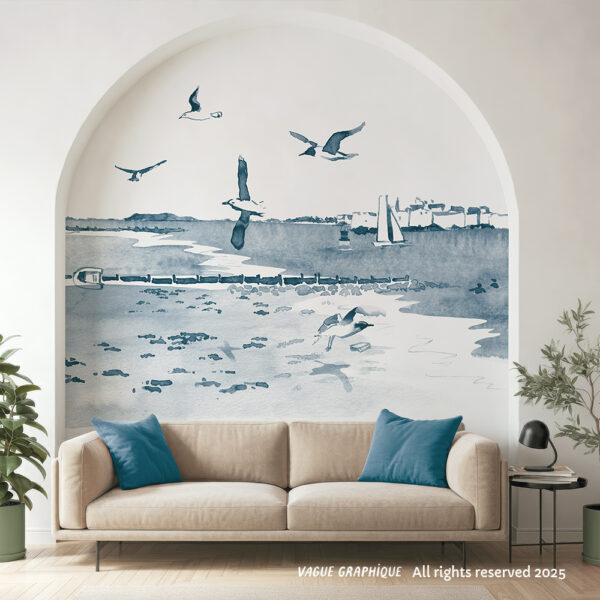 Larmor Plage, vue sur la Rade de Lorient, papier peint panoramique tapisserie