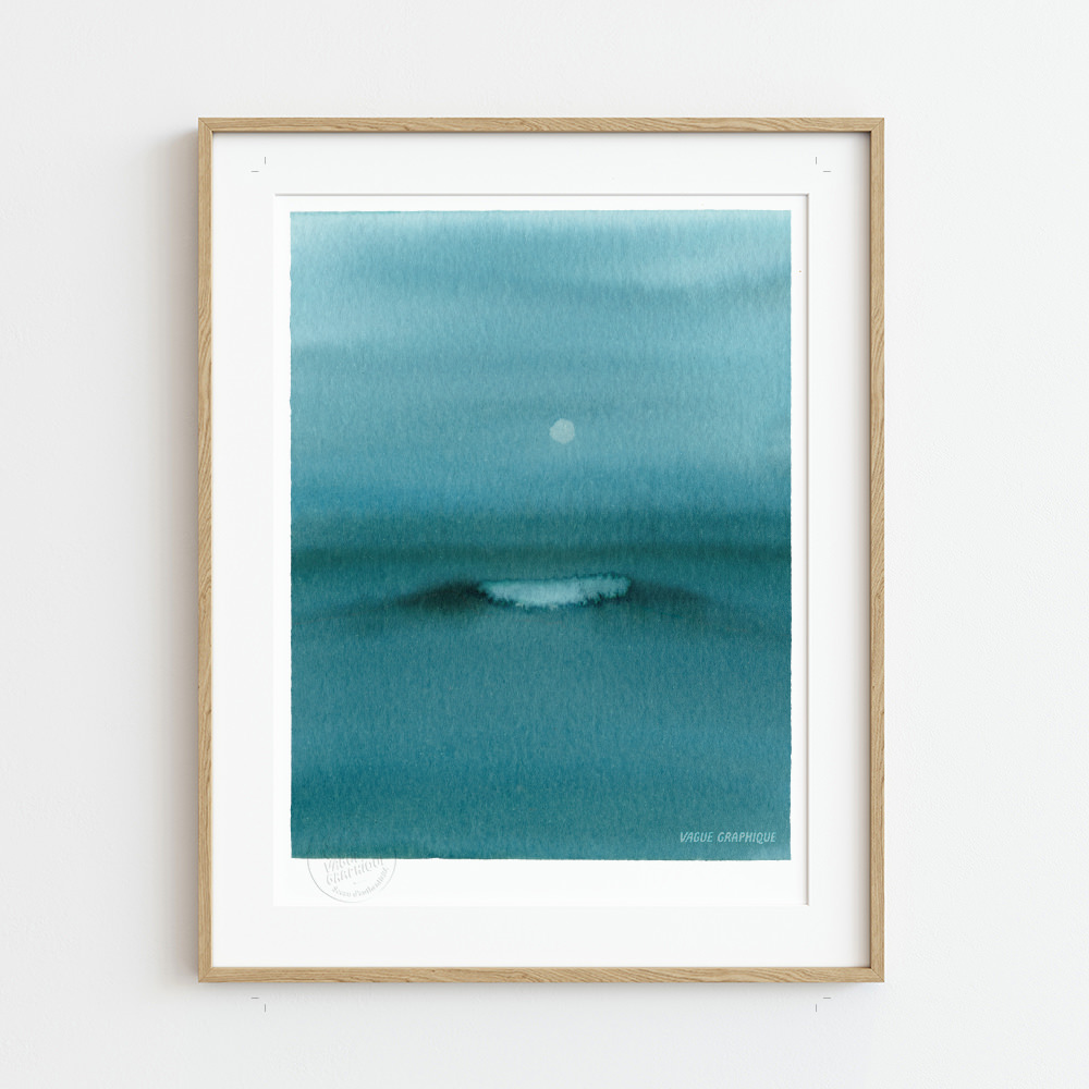 Vague parfaite et déserte dessiné eà l'aquarelle dans mon studio de création en Morbihan