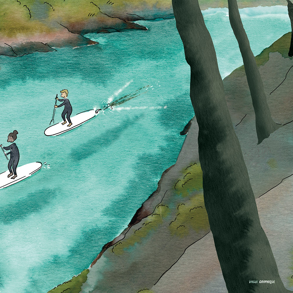 Une ria aux eaux turquoises Aquarelle détail de l'encre sur ria