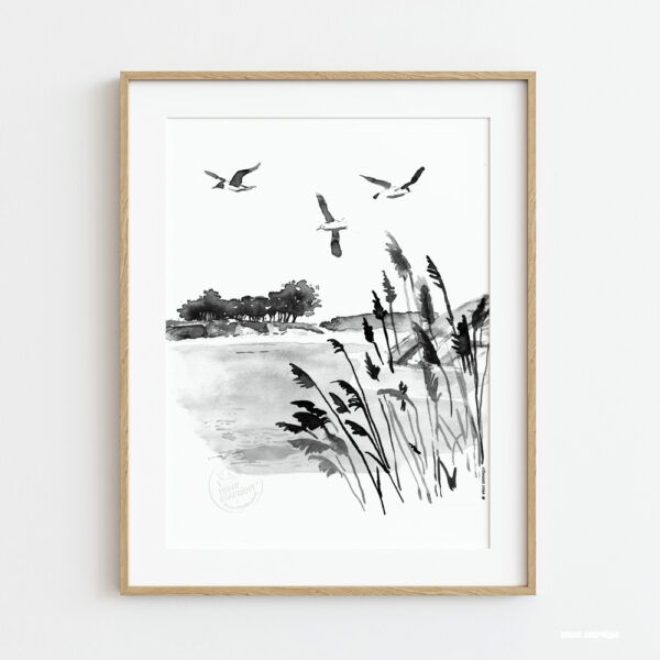 Encre de chine, petite crique par une illustratrice bretonne